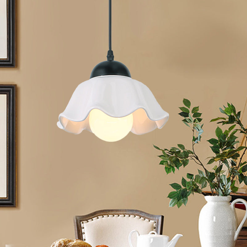 1/3 Light Ceiling Pendant Light Classic Scalloped Black Ceramic Hanging Lamp for Dining Room