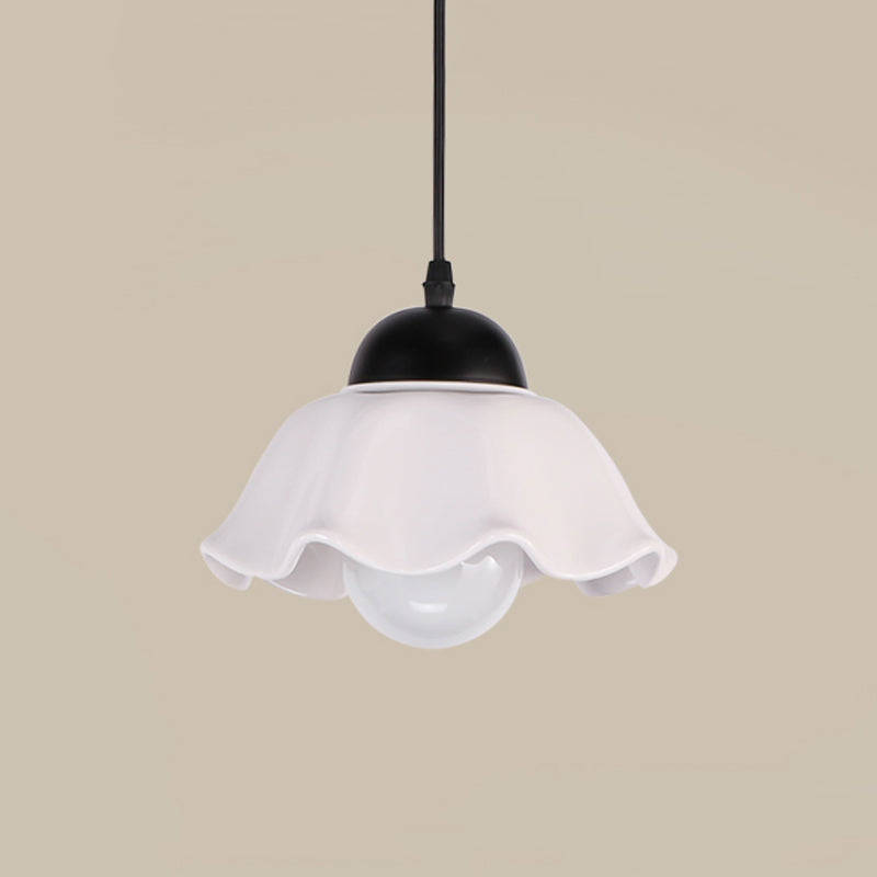 1/3 Light Ceiling Pendant Light Classic Scalloped Black Ceramic Hanging Lamp for Dining Room