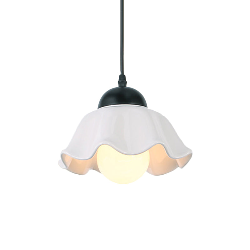 1/3 Light Ceiling Pendant Light Classic Scalloped Black Ceramic Hanging Lamp for Dining Room