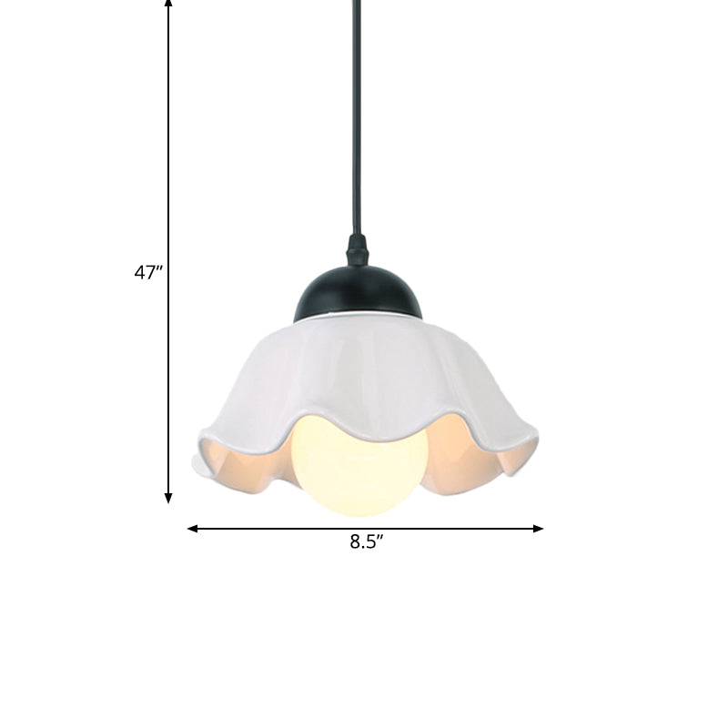 1/3 Light Ceiling Pendant Light Classic Scalloped Black Ceramic Hanging Lamp for Dining Room