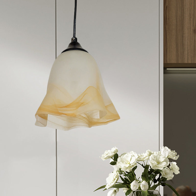 Flower Shape/Cone Living Room Hanging Light Kit Traditional Textured Glass 1 Light White Pendant Lighting