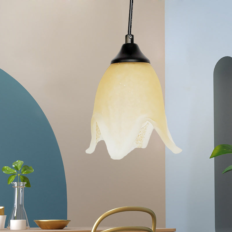 Bloemvorm/kegel woonkamer hangende lichtkit traditionele textuurglas 1 lichte witte hangers verlichting