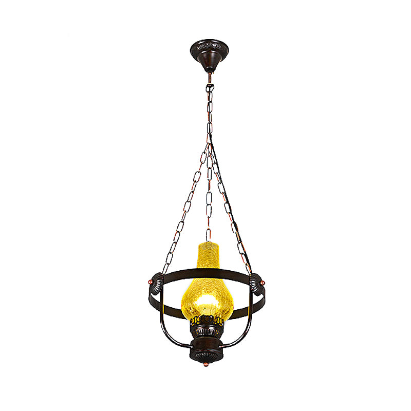 Negro 1 Lighting Lighting Classic Craykle Glass Shade Lámpara colgante con anillo de metal