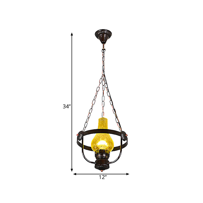 Nero 1 illuminazione a sospensione leggera classica crackle vetro sfumatura lampada appesa con anello di metallo