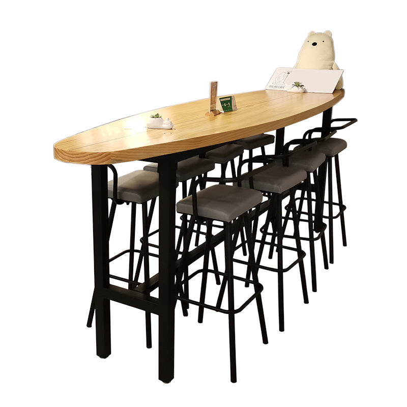 Light Brown Modern Styletable in Solid Wood and Metal Balcony Bar Table