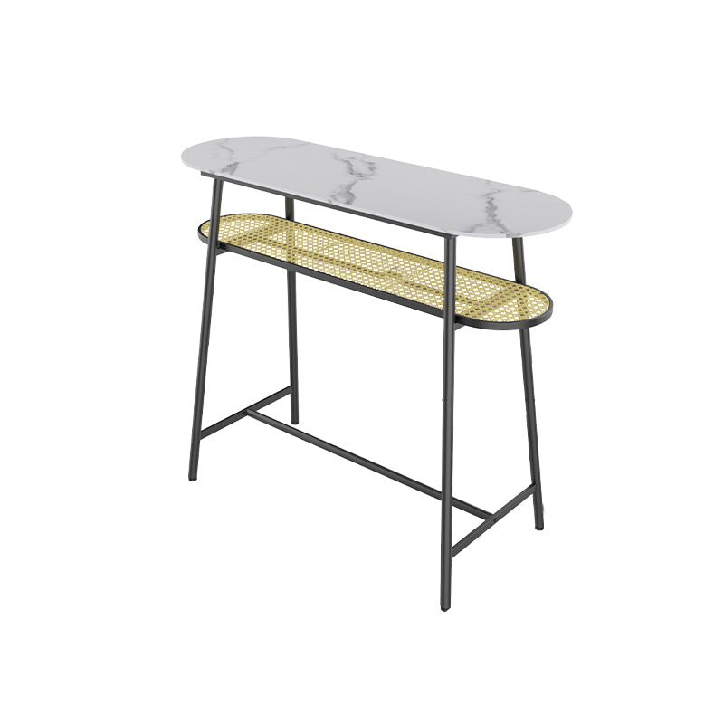 Modern Style Bar Table in Faux Marble and Metal Milk Tea Shop Bar Table in White