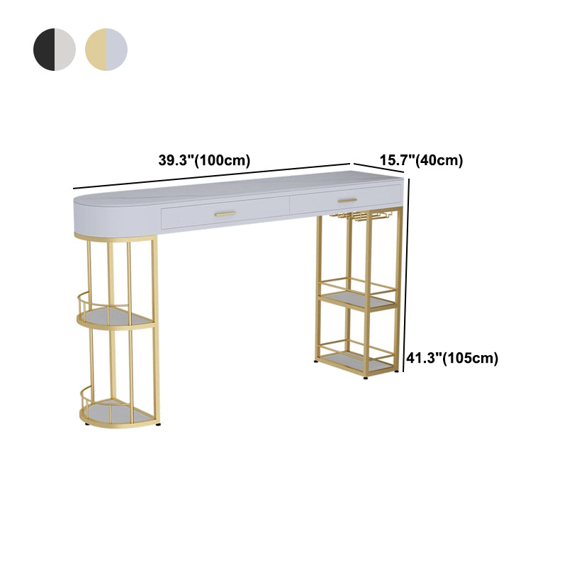 Marble Counter Table with Specialty Table Top Double Pedestal Table - 41.3" H