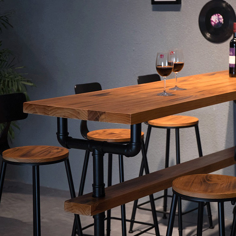 Brown Industrial Style Bar Table Solid Wood Milk Tea Shop Casual Table