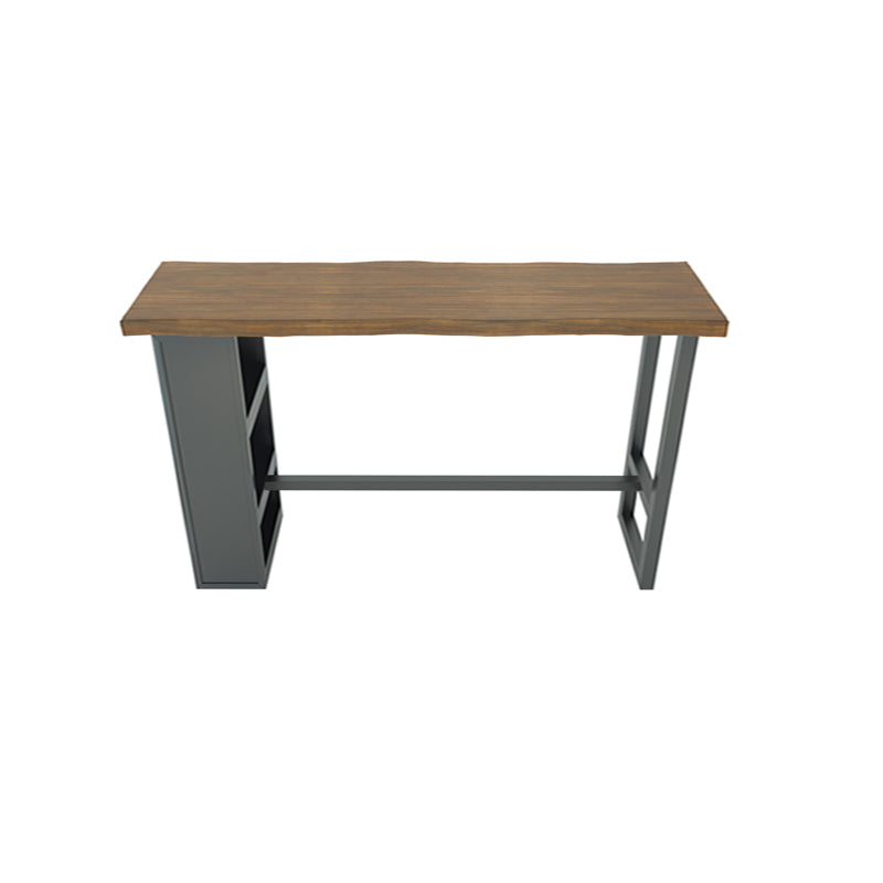 Brown Wood Pub Table with Rectangle Table Top Black Trestle Table - 41.3" H