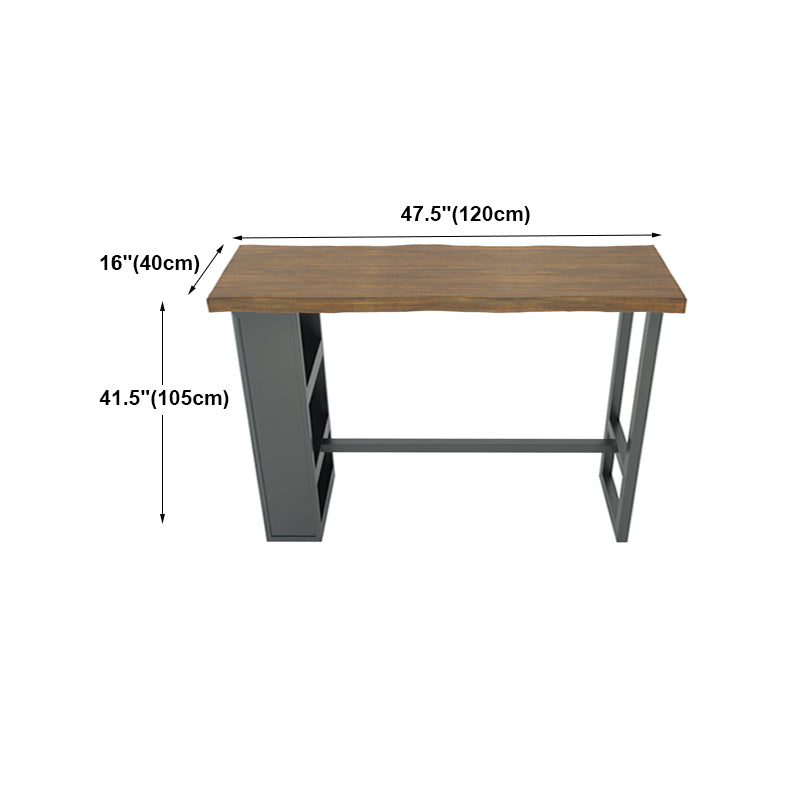 Brown Wood Pub Table with Rectangle Table Top Black Trestle Table - 41.3" H