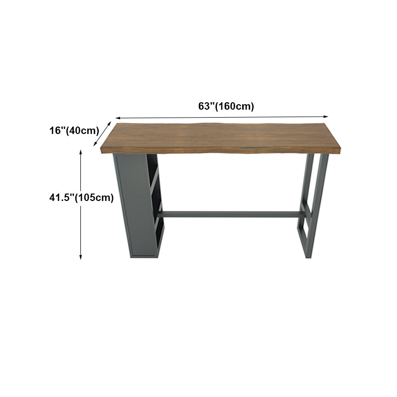 Brown Wood Pub Table with Rectangle Table Top Black Trestle Table - 41.3" H