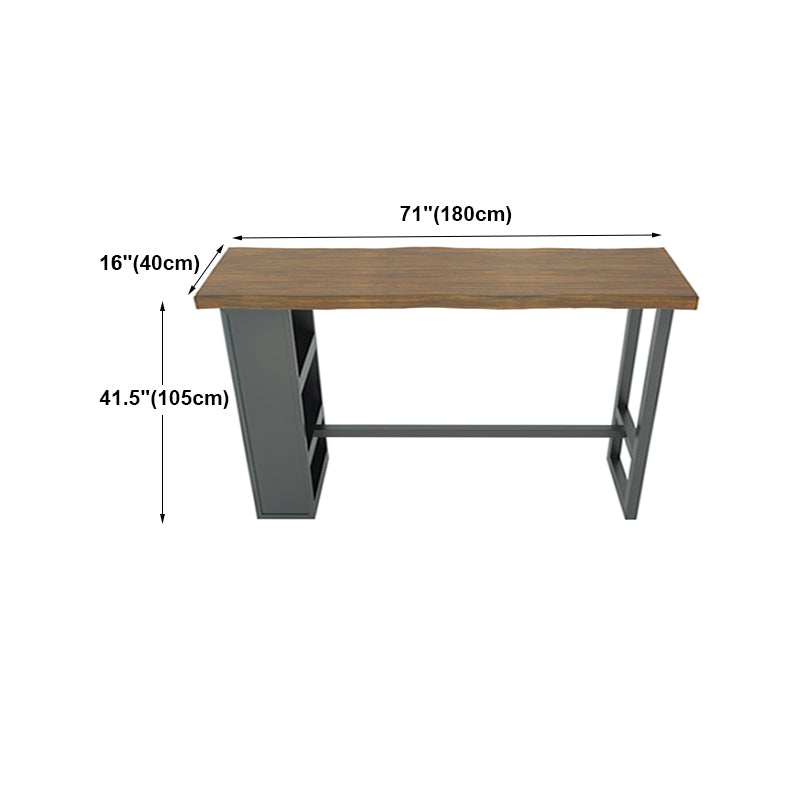 Brown Wood Pub Table with Rectangle Table Top Black Trestle Table - 41.3" H