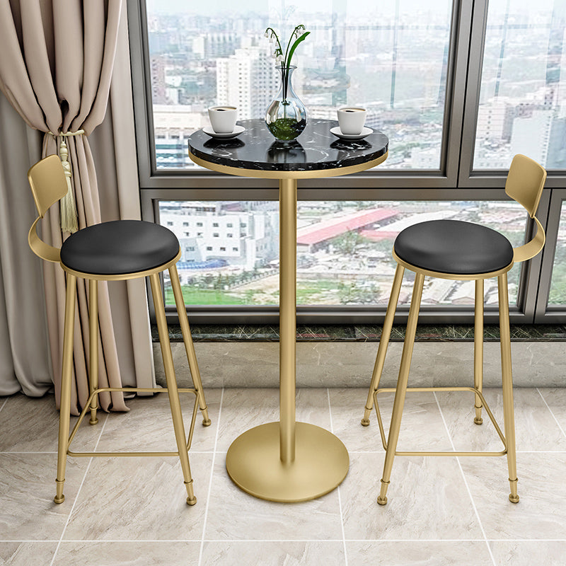 Round and Square Glam Style Bar Table in Faux Marble and Metal Milk Tea Shop Bar Table