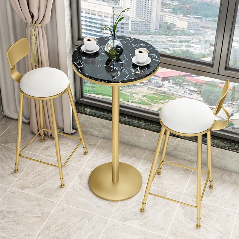 Round and Square Glam Style Bar Table in Faux Marble and Metal Milk Tea Shop Bar Table