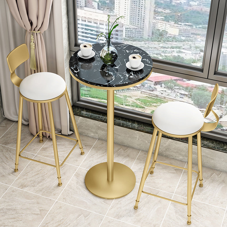 Round and Square Glam Style Bar Table in Faux Marble and Metal Milk Tea Shop Bar Table