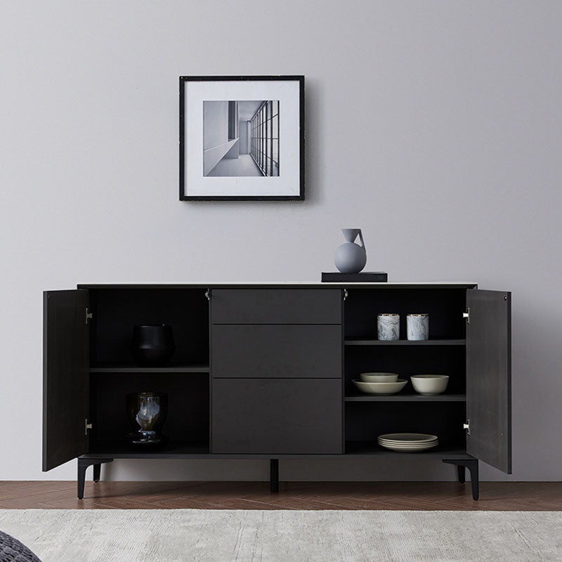 Black Buffet Sideboard Sintered Stone Top Server with Door and Drawer