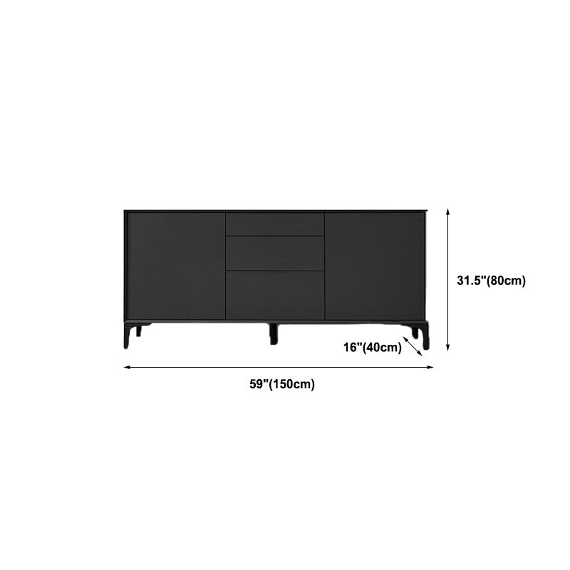 Black Buffet Sideboard Sintered Stone Top Server with Door and Drawer