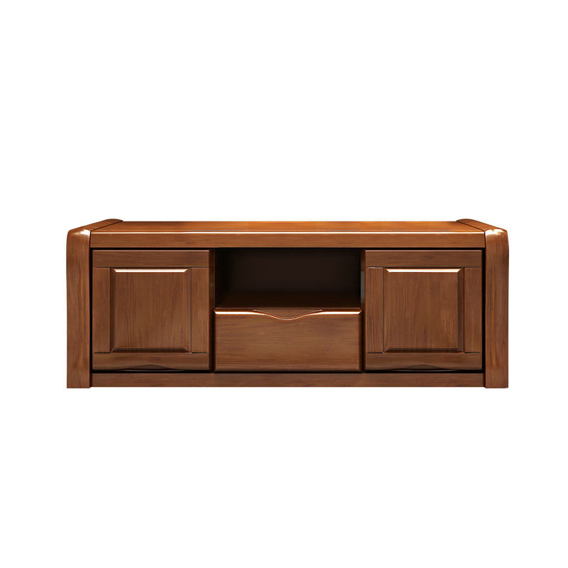 Modern Open Storage TV Console Solid Wood TV Stand with Drawers and Doors, 17" D X 18.5" H