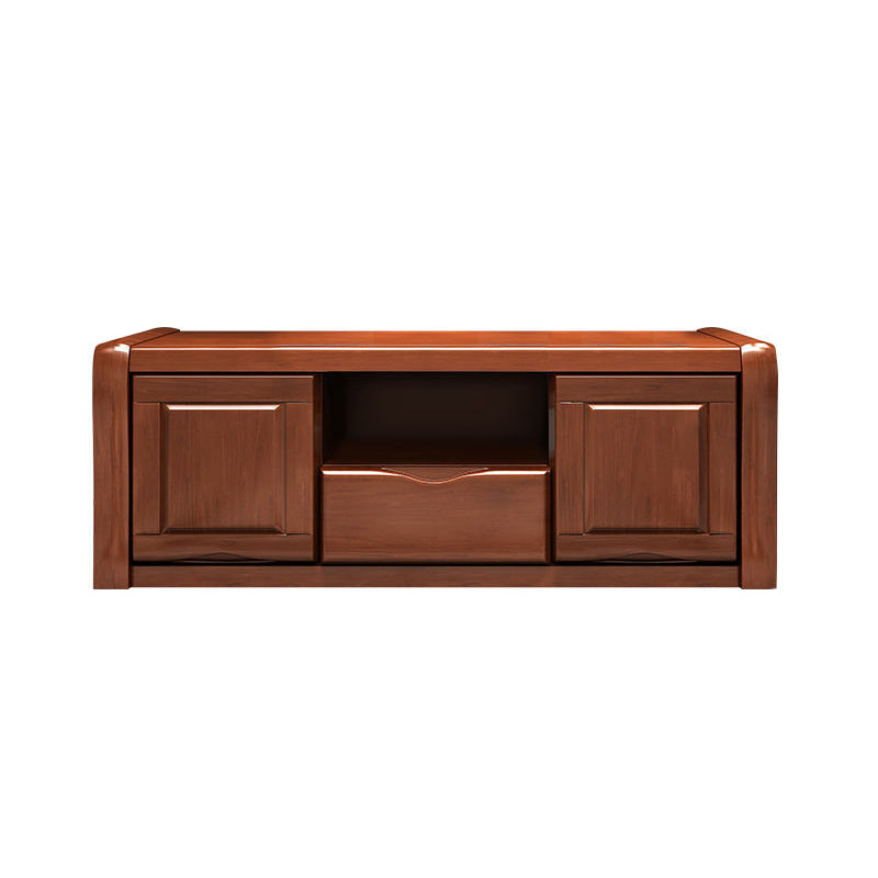 Modern Open Storage TV Console Solid Wood TV Stand with Drawers and Doors, 17" D X 18.5" H