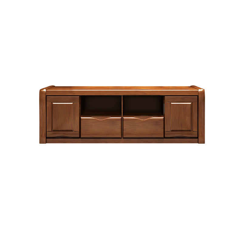 Modern Open Storage TV Console Solid Wood TV Stand with Drawers and Doors, 17" D X 18.5" H