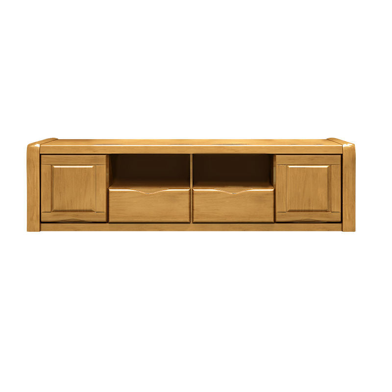 Modern Open Storage TV Console Solid Wood TV Stand with Drawers and Doors, 17" D X 18.5" H