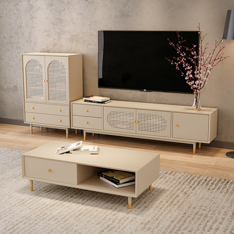 16" D Modern TV Stand Wooden Closed Storage Media Console with 2 Drawers and 1 Door