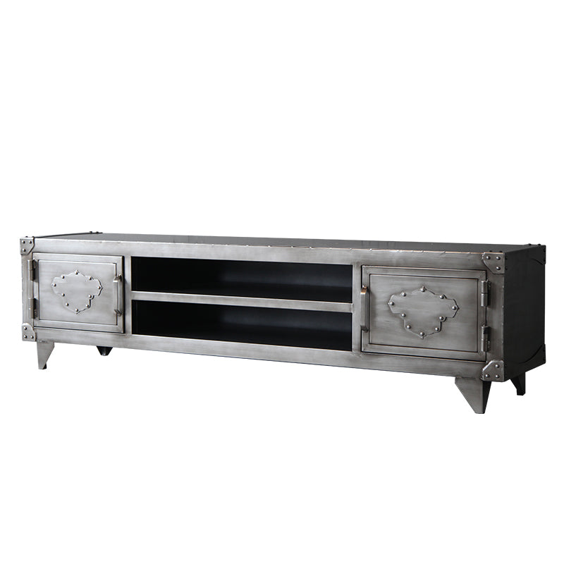 17.72"H TV Stand Gray Industrial Style TV Console with 2 Doors for Living Room