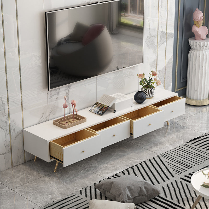 Glam Style Wood TV Stand White Colour Enclosed Storage TV Console with Drawers