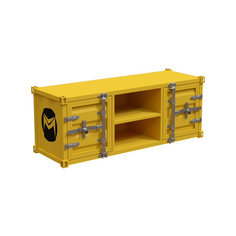 17.72"H TV Stand Industrial Style Yellow Open Storage TV Console with 2 Doors