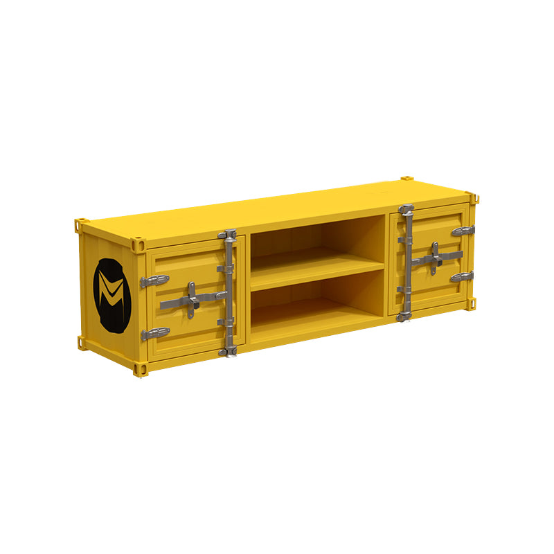 17.72"H TV Stand Industrial Style Yellow Open Storage TV Console with 2 Doors