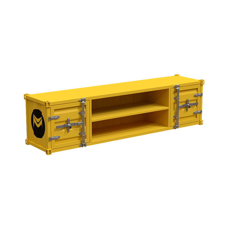 17.72"H TV Stand Industrial Style Yellow Open Storage TV Console with 2 Doors