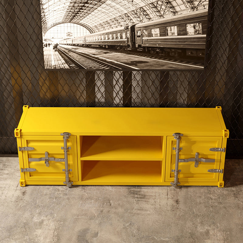 17.72"H TV Stand Industrial Style Yellow Open Storage TV Console with 2 Doors