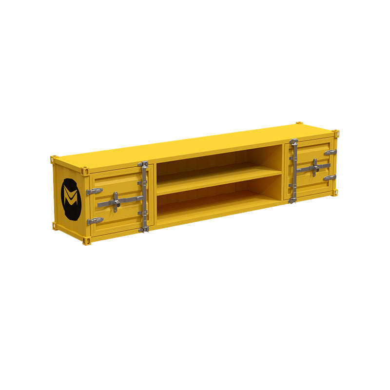 17.72"H TV Stand Industrial Style Yellow Open Storage TV Console with 2 Doors