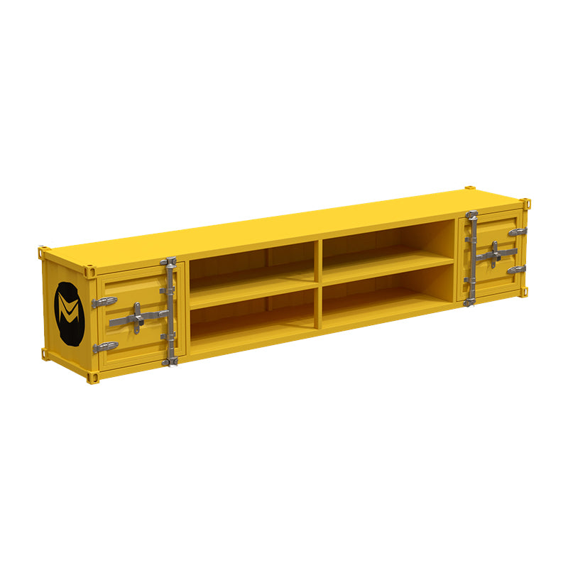 17.72"H TV Stand Industrial Style Yellow Open Storage TV Console with 2 Doors