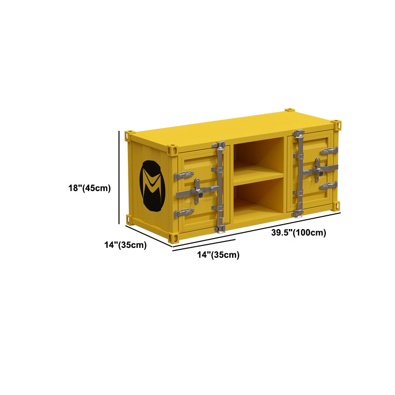 17.72"H TV Stand Industrial Style Yellow Open Storage TV Console with 2 Doors