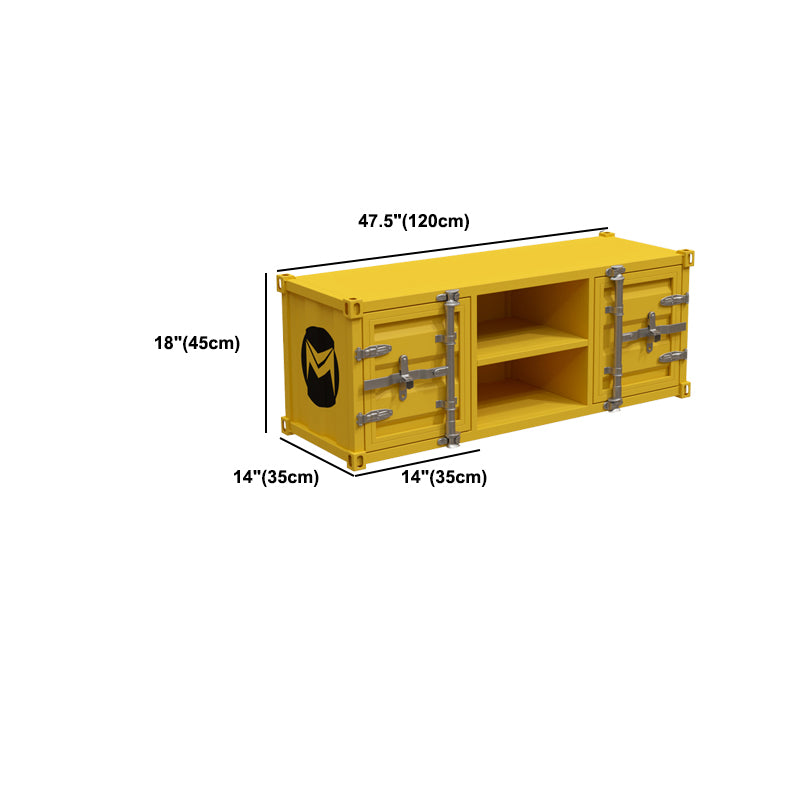 17.72"H TV Stand Industrial Style Yellow Open Storage TV Console with 2 Doors