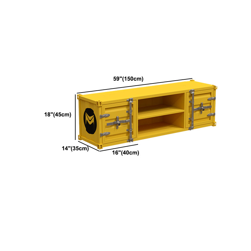 17.72"H TV Stand Industrial Style Yellow Open Storage TV Console with 2 Doors