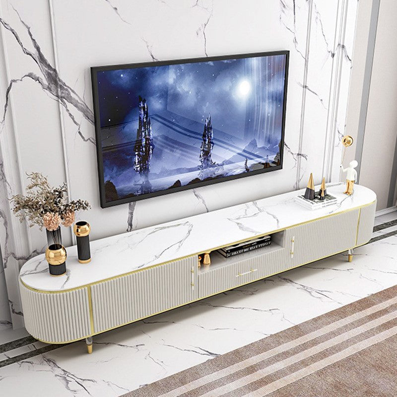 Glam Style Stone TV Stand Open Storage TV Stand Console with 2-Door