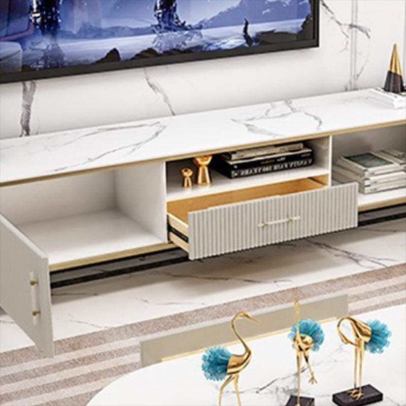 Glam Style Stone TV Stand Open Storage TV Stand Console with 2-Door