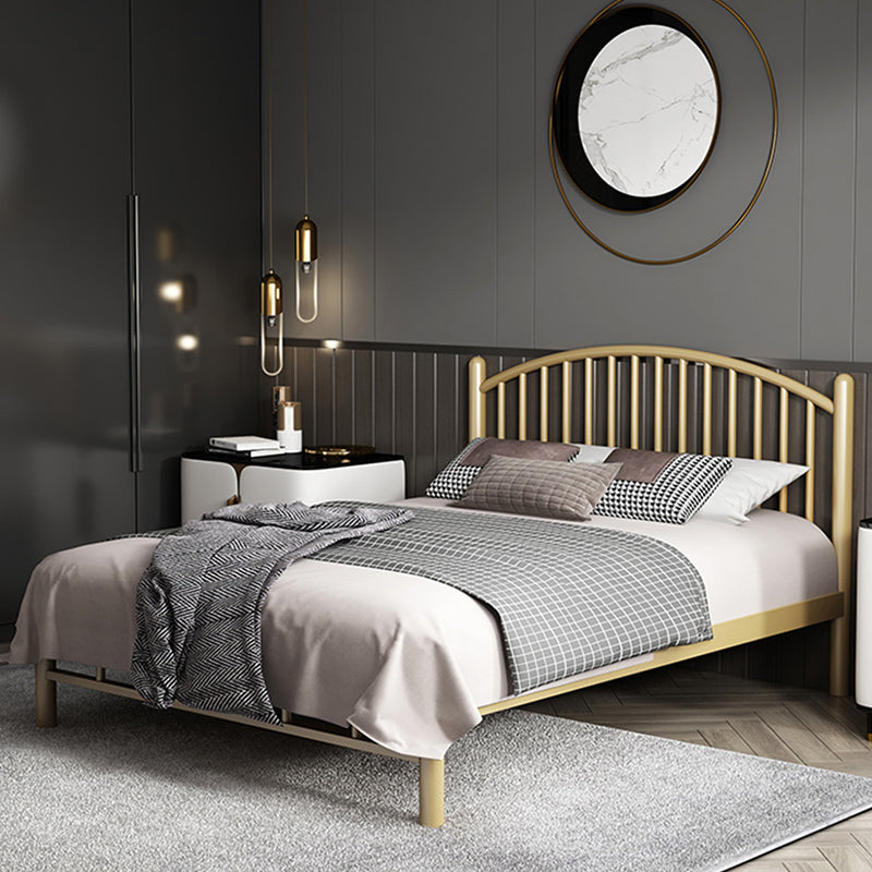 Arched Spindle Headboard Standard Bed with Metal Legs in Stainless Steel