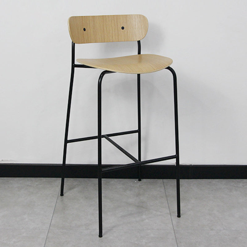 Modern Style Wood and Metal Bar Stool with Footrest Low Back Cafe Simple Bar Stool