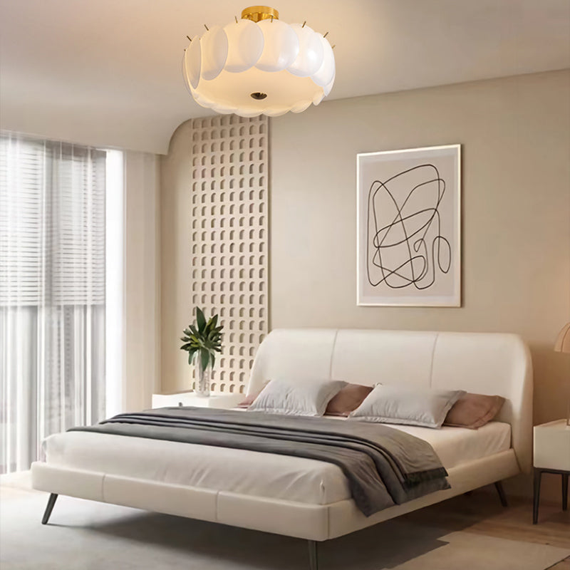 Modern White Glass Shade Ceiling Light Household Flush Mount for Bedroom