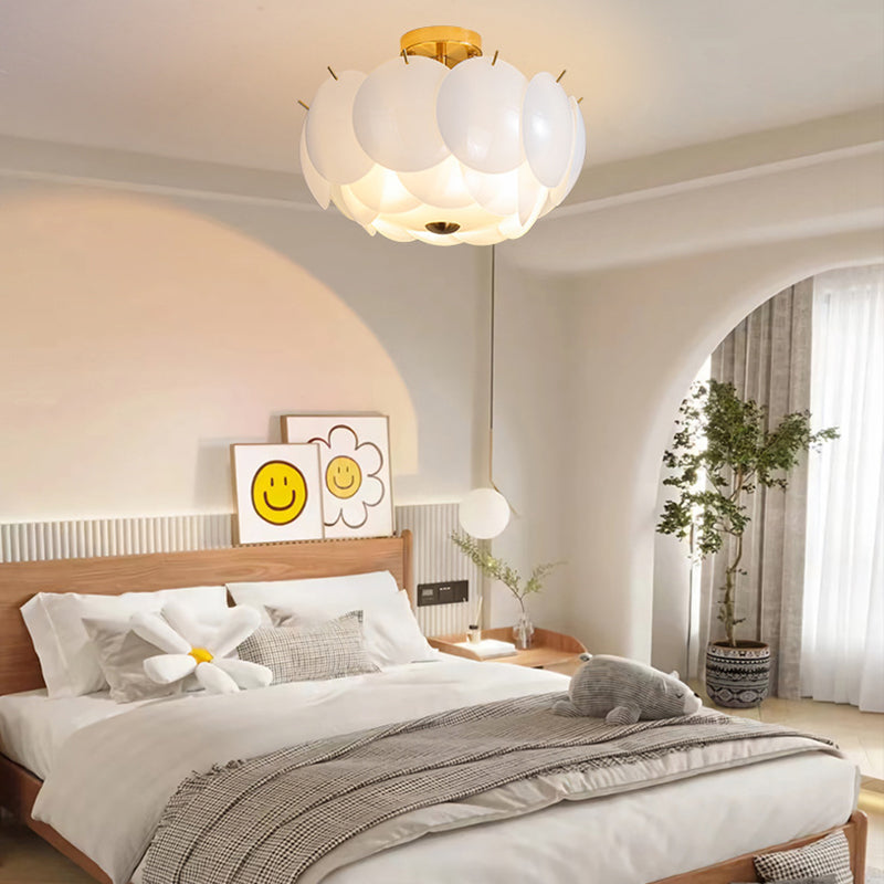 Modern White Glass Shade Ceiling Light Household Flush Mount for Bedroom