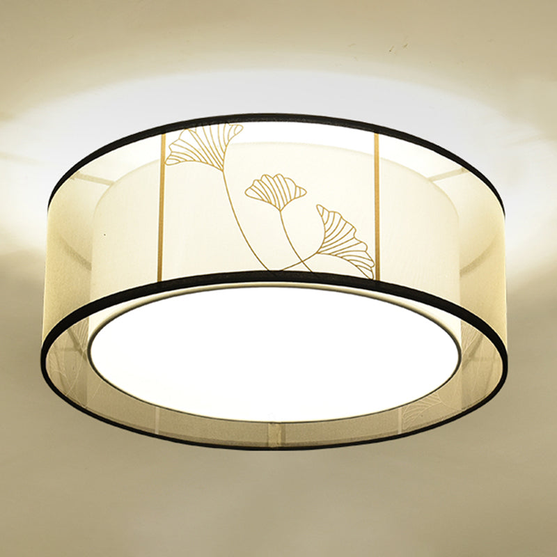 New Chinese Ceiling Light Geometry Shape Ceiling Lamp with Fabric Shade for Bedroom