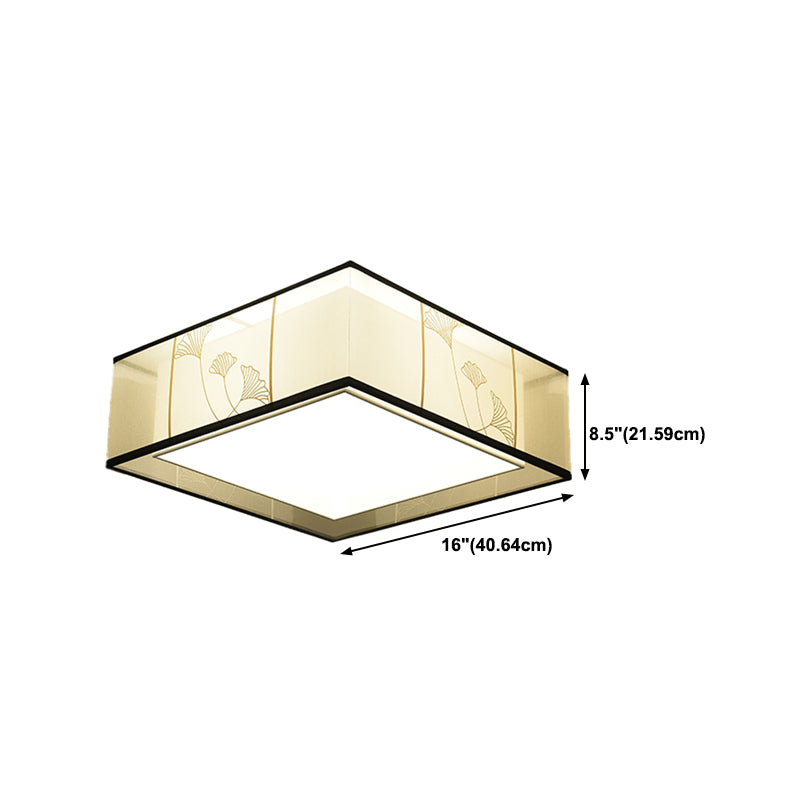 New Chinese Ceiling Light Geometry Shape Ceiling Lamp with Fabric Shade for Bedroom