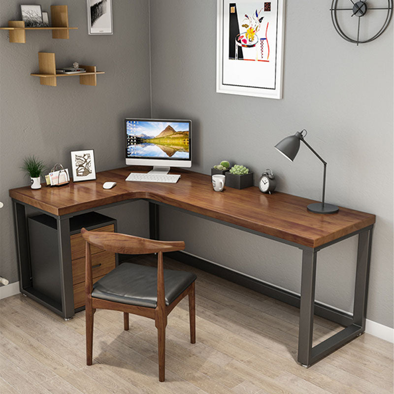 Modern Pine Wood Office Desk Brown L-Shape Task Desk for Home and Office