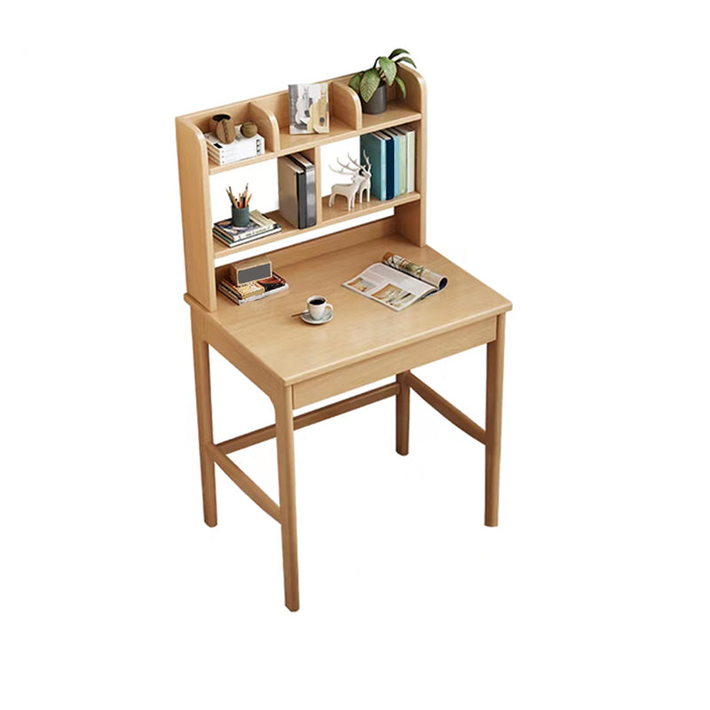 Modern Solid Wood Office Desk Bedroom Task Desk with 5 Shelfs and 1 Drawer