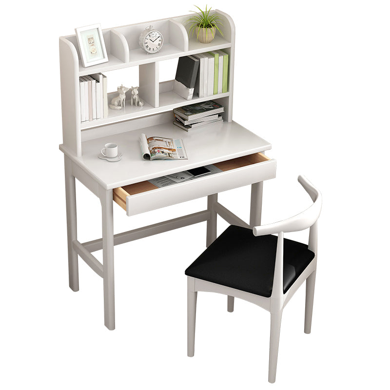 Modern Solid Wood Office Desk Bedroom Task Desk with 5 Shelfs and 1 Drawer