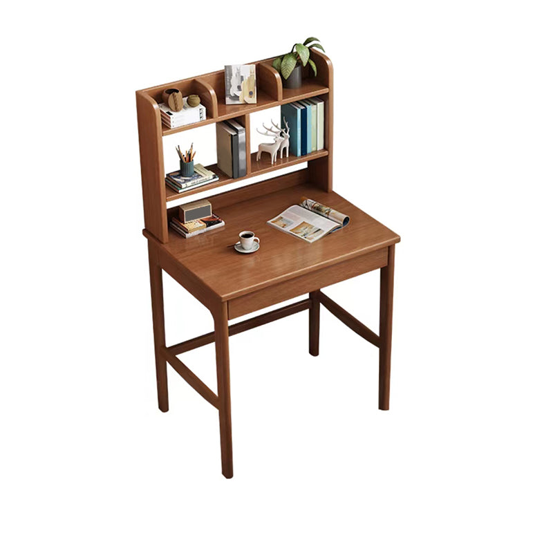 Modern Solid Wood Office Desk Bedroom Task Desk with 5 Shelfs and 1 Drawer