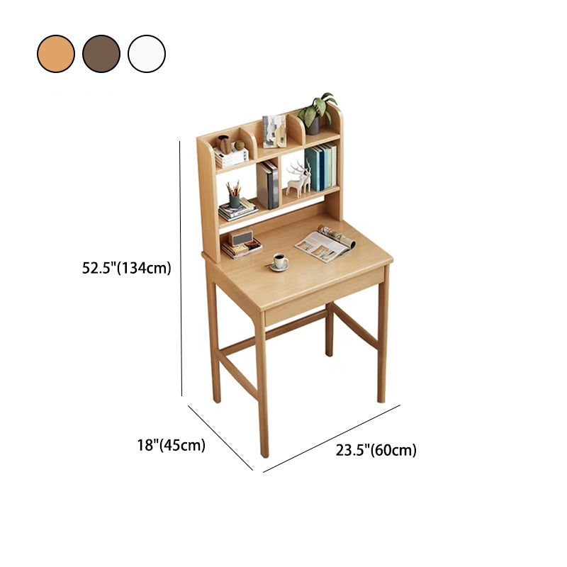 Modern Solid Wood Office Desk Bedroom Task Desk with 5 Shelfs and 1 Drawer